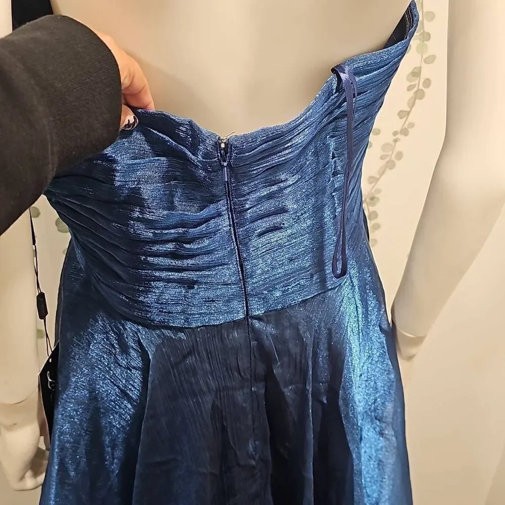 La Femme Dress Strapless Metallic Organza Ball Gown Formal Blue Sz 12 - Picture 6 of 10